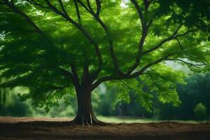 un árbol en el medio de un campo. generado por ai foto