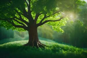 a tree is shown in the sunlight with green leaves. AI-Generated photo