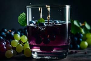 a glass of grape juice with grapes. AI-Generated photo