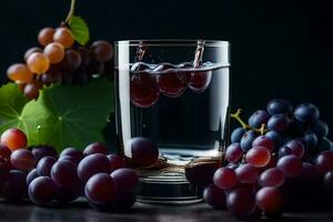 grapes and water in a glass. AI-Generated photo