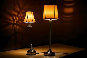 two lamps on a table in front of a window. AI-Generated photo