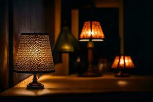 a table lamp with a lamp on it. AI-Generated photo