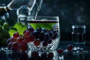 a glass of wine with grapes and a bottle of champagne. AI-Generated photo