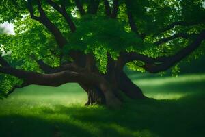 photo wallpaper the tree, grass, grass, green, tree, tree, green, tree,. AI-Generated