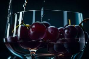 a glass of red grapes being poured into it. AI-Generated photo