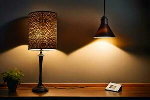 a lamp and a table lamp on a table. AI-Generated photo