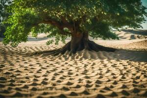 a tree in the desert with sand dunes. AI-Generated photo