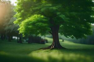 un árbol en el medio de un campo. generado por ai foto