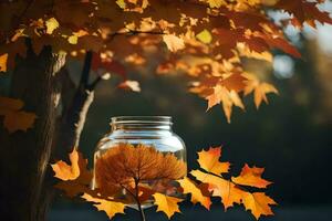 autumn leaves in a jar. AI-Generated photo