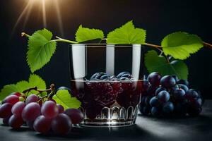 grapes and a glass of wine on a dark background. AI-Generated photo