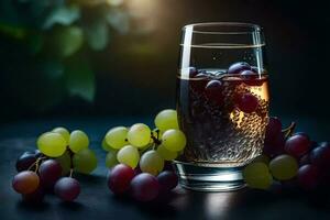 un vaso de vino con uvas. generado por ai foto