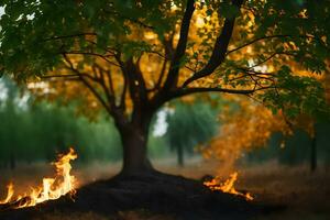 photo wallpaper the ground, fire, the tree, the forest, the tree, the forest,. AI-Generated