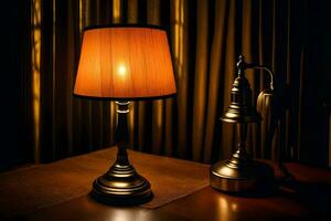 a lamp and a phone on a table. AI-Generated photo