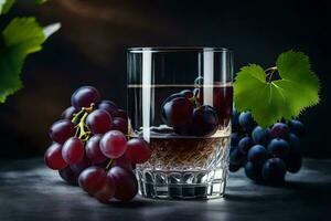 grapes and water in a glass. AI-Generated photo