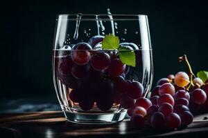 a glass of water with grapes. AI-Generated photo