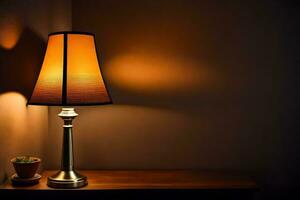 a lamp on a table in a dark room. AI-Generated photo