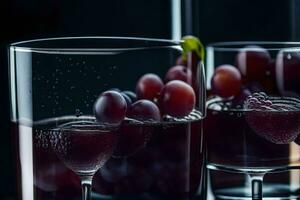 two glasses filled with grapes and ice. AI-Generated photo