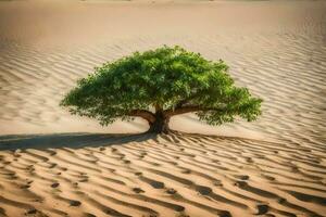 un solitario árbol en el desierto. generado por ai foto