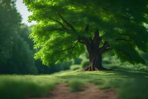 un árbol en el medio de un campo. generado por ai foto