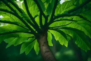 a tree with green leaves in the forest. AI-Generated photo