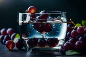 uvas en un vaso de agua. generado por ai foto