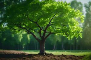 un árbol en el medio de un campo. generado por ai foto