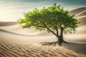 a lone tree in the desert. AI-Generated photo