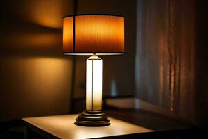 a lamp on a table in the dark. AI-Generated photo