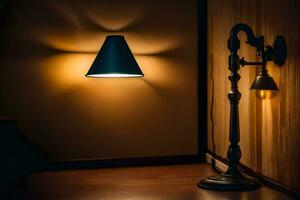 a lamp and a wall lamp on a wooden floor. AI-Generated photo