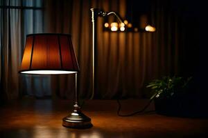 a lamp with a brown shade on it. AI-Generated photo