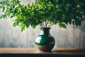 un verde florero con un planta en él. generado por ai foto