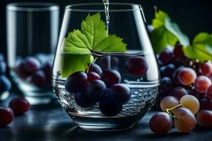 grapes in a glass with water. AI-Generated photo