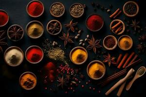 spices and spices on a black background. AI-Generated photo