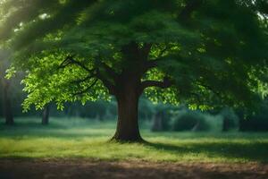 a tree in the middle of a field. AI-Generated photo