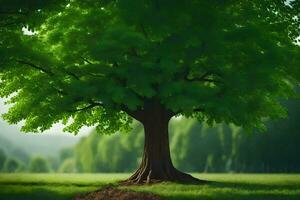 un árbol es en pie en el medio de un campo. generado por ai foto