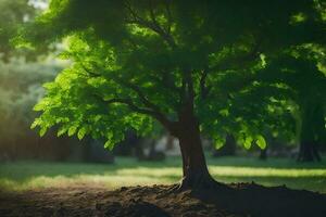 a tree in the middle of a field. AI-Generated photo