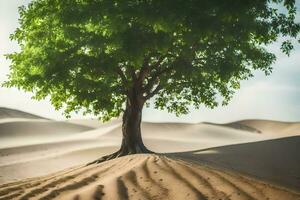 un solitario árbol en el desierto. generado por ai foto