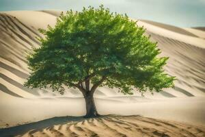 un solitario árbol en el desierto. generado por ai foto