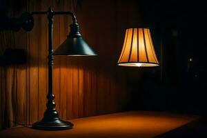 a lamp and a lampshade on a table. AI-Generated photo