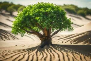 a tree growing in the sand dunes. AI-Generated photo