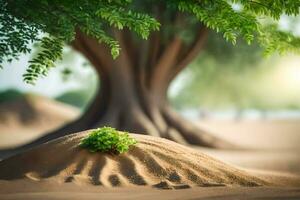 a tree growing out of the sand in the desert. AI-Generated photo