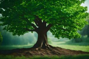 un árbol es mostrado en el medio de un campo. generado por ai foto