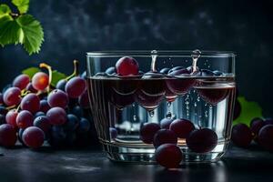 grapes in a glass of water. AI-Generated photo