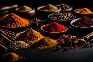 spices and spices on a black background. AI-Generated photo