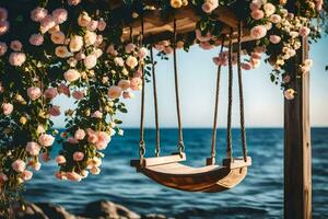 a swing in the garden. AI-Generated photo