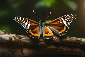 un mariposa es sentado en un rama. generado por ai foto