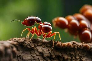 un grupo de hormigas en un árbol rama. generado por ai foto