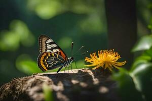 mariposa en un árbol tocón. generado por ai foto