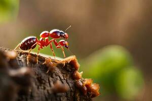 photo wallpaper the bug, red, ant, insect, the forest, the forest, the forest. AI-Generated