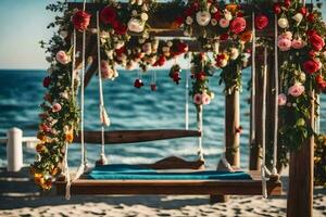 beach wedding decoration ideas. AI-Generated photo